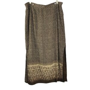 Rena Rowan‎ 100% Silk Long Wrap Skirt Brown Chevron Pattern 16 Lined Side Slits